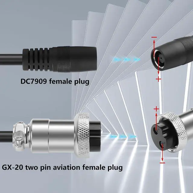 Alt view image 3 of 7 - GX20 Aviation Plug to DC7909 Power Cable 16AWG GX-20 Two Pin Aviation Female Plug to DC7.9MM x 0.9MM Female Plug Power Cable for Portable Charging Stations,Mechanical Equipment,etc