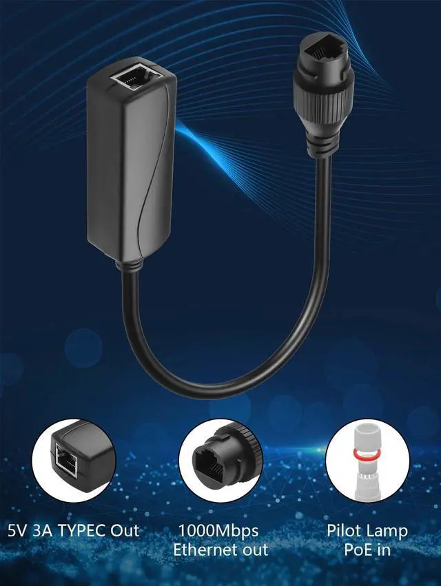 Alt view image 2 of 6 - 1PC Gigabit Ethernet POE Splitter, 48V to 24V Converter High-Speed 1000Mbps IEEE 802.3af Compliant, for Surveillance Camera, IP Cameras