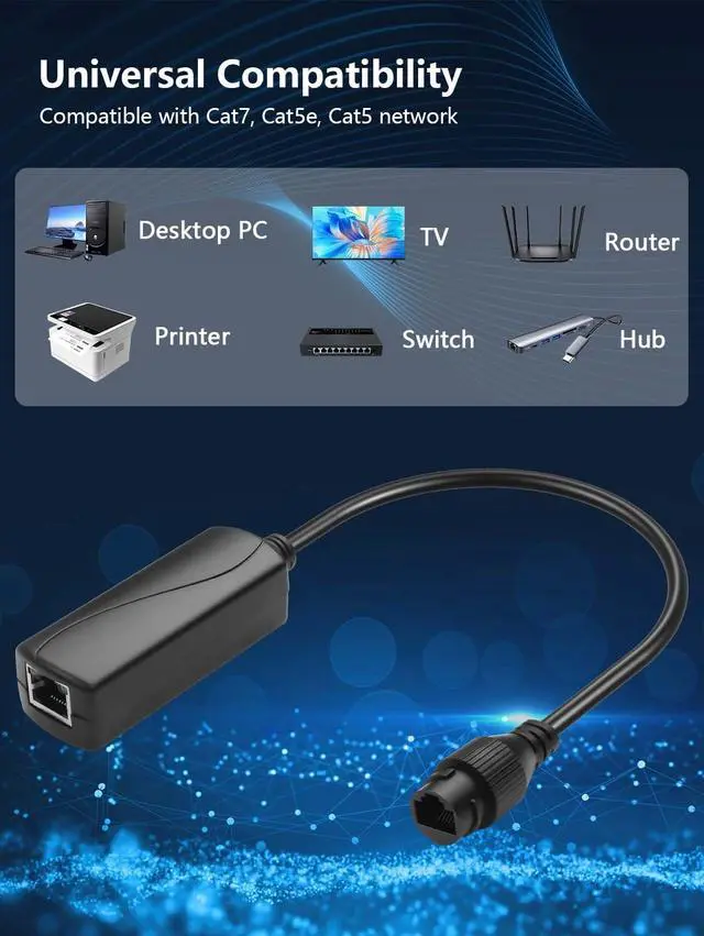 Alt view image 4 of 6 - 1PC Gigabit Ethernet POE Splitter, 48V to 24V Converter High-Speed 1000Mbps IEEE 802.3af Compliant, for Surveillance Camera, IP Cameras