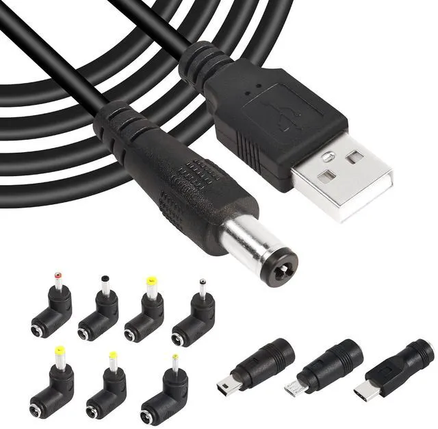 Main image of USB2.0 to DC Power Cable USB2.0 to DC 5.5mmx2.1mm 5V Universal Charging Cable with 10 Types of Connector Plugs for Mobile Phones,Speakers,Small Fans,Routers,etc(60.2Inch)