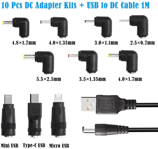 Alt view image 2 of 6 - USB2.0 to DC Power Cable USB2.0 to DC 5.5mmx2.1mm 5V Universal Charging Cable with 10 Types of Connector Plugs for Mobile Phones,Speakers,Small Fans,Routers,etc(60.2Inch)