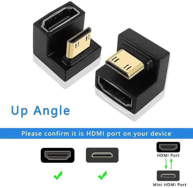 Alt view image 2 of 6 - U Shape Mini HDMI to HDMI Adapter 8K Mini HDMI Male to 180 Degree HDMI Female Extension Adapter for Camera,Laptop,Tablet,HDTV,Projector 2 PCS(UP)