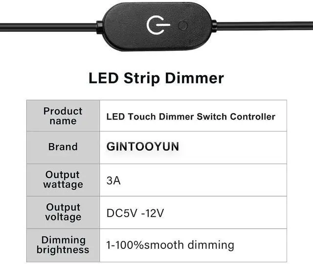 Alt view image 3 of 7 - LED Touch Inline Dimmer Switch Controller 5V Single Color Strip Light Brightness Controller On/Off Switch USB Type C Connector Jack for LED Strip Light2pcs