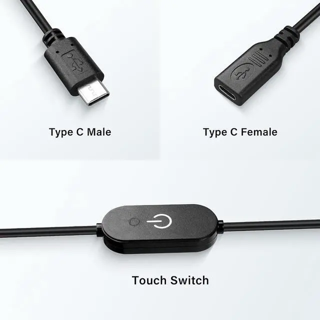 Alt view image 2 of 7 - LED Touch Inline Dimmer Switch Controller 5V Single Color Strip Light Brightness Controller On/Off Switch USB Type C Connector Jack for LED Strip Light2pcs