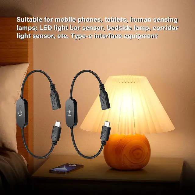 Alt view image 4 of 7 - LED Touch Inline Dimmer Switch Controller 5V Single Color Strip Light Brightness Controller On/Off Switch USB Type C Connector Jack for LED Strip Light2pcs