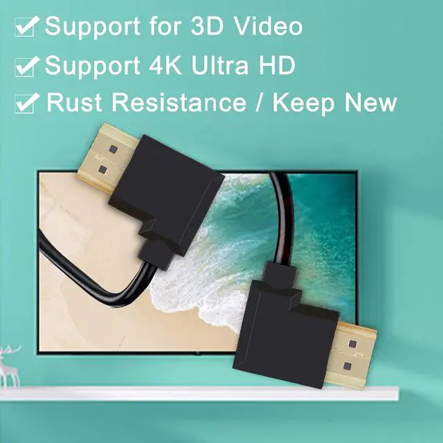 Alt view image 2 of 7 - Right Angle HDMI Cable, 3ft 90 Degree HDMI Cable Male to Male, Support 4K Ultra HD, 3D Video, Ethernet, Audio Return Channel(Left)