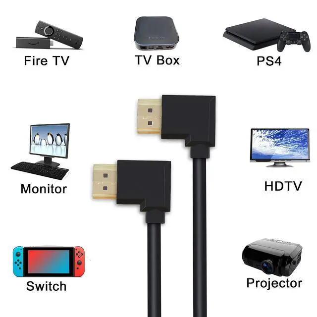 Alt view image 4 of 7 - Right Angle HDMI Cable, 3ft 90 Degree HDMI Cable Male to Male, Support 4K Ultra HD, 3D Video, Ethernet, Audio Return Channel(Left)