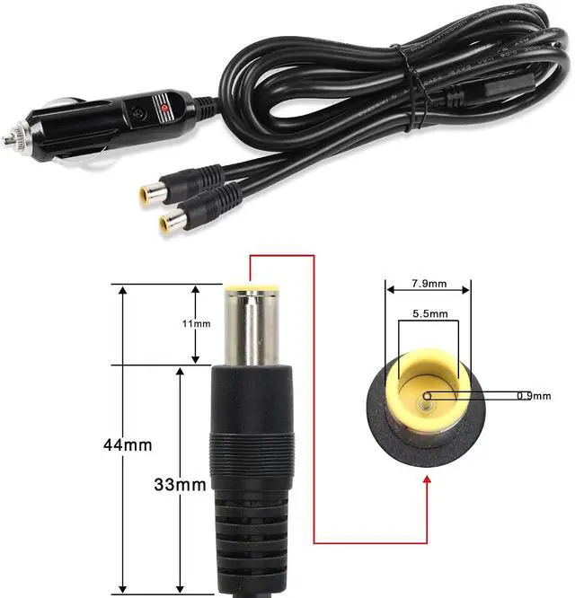 Alt view image 2 of 7 - Car Cigarette Lighter to DC 8mm Y Splitter Cable, Double DC7909 7.9 x 5.5mm Plugs Car Charger Power Supply Cord, 6Ft 12V Cable for Car DVR,Bluetooth Speakers,Camera,GPS,Laptop 1.8m