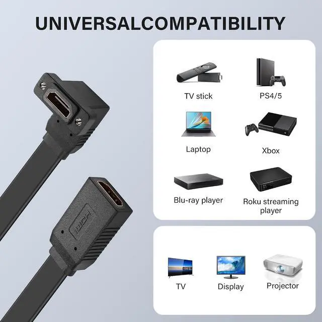 Alt view image 6 of 7 - HDMI Extension Cable 4K 60Hz HDMI Extender Cord High Speed 90-Degree Angle HDMI Female to Female Extension Wire (F/F)