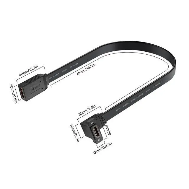 Alt view image 7 of 7 - HDMI Extension Cable 4K 60Hz HDMI Extender Cord High Speed 90-Degree Angle HDMI Female to Female Extension Wire (F/F)