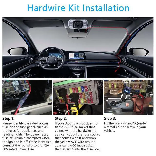 Alt view image 5 of 7 - 3.3m/10.82in Car Recorder Hardwired Kit USB C Port Type-C USB Hard Wired with Fuse 12V-24V to 5V for Driving Recorder, GPS Power Supply, Radar Detector, etc