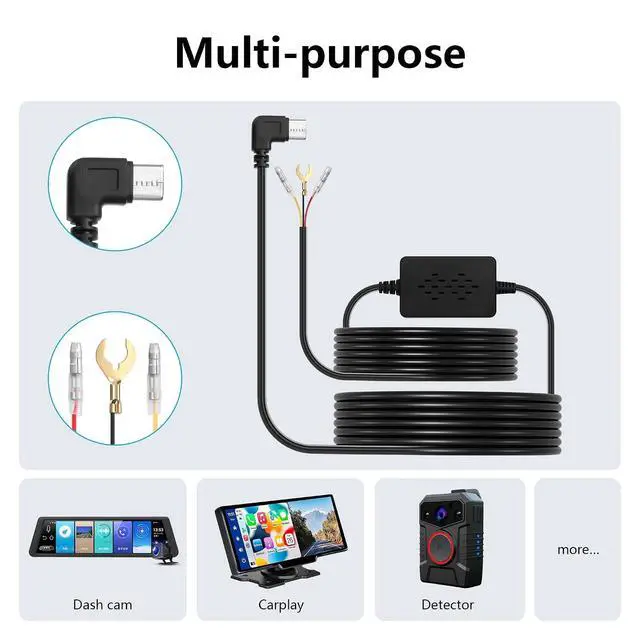 Alt view image 6 of 7 - 3.3m/10.82in Car Recorder Hardwired Kit USB C Port Type-C USB Hard Wired with Fuse 12V-24V to 5V for Driving Recorder, GPS Power Supply, Radar Detector, etc
