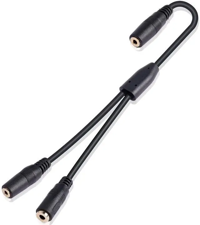 Main image of 20cm 3.5mm Y-Type Audio Cable, 2.5mm & 3.5mm Female Audio Jacks, Black, Durable PVC, Compatible with Headphones, Speakers, Mobile Phones, Laptops, Microphones, Mixers