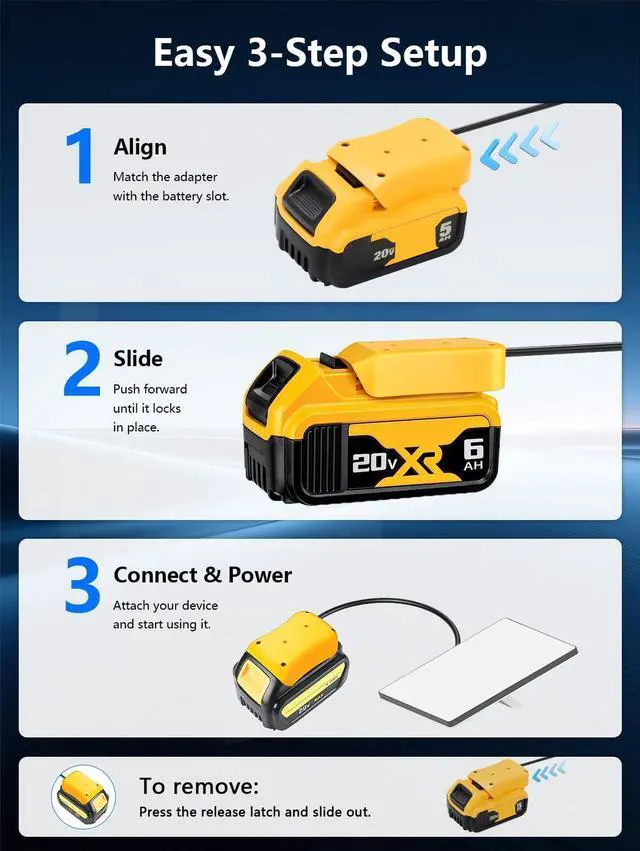 Alt view image 3 of 7 - 3.28FT for Starlink Mini Battery Adapter with De.Walt 20VDIY Power Connector for Workshop Robotics LED Strips and Outdoor Projects