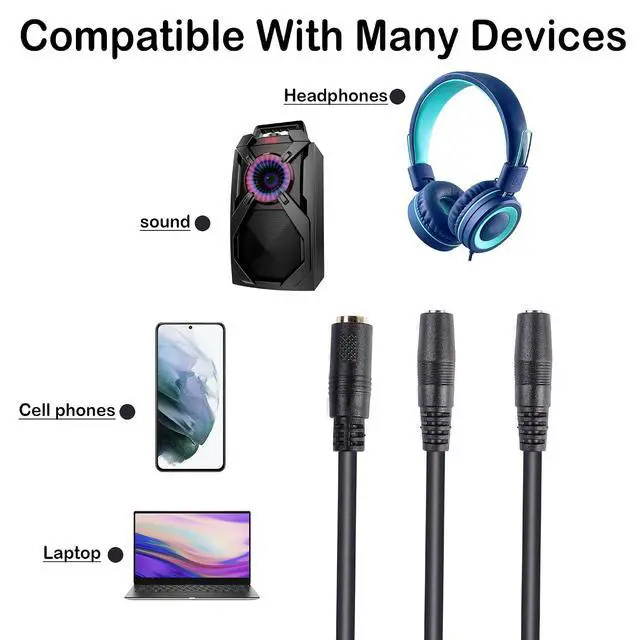 Alt view image 5 of 6 - 20cm 3.5mm Y-Type Audio Cable, 2.5mm & 3.5mm Female Audio Jacks, Black, Durable PVC, Compatible with Headphones, Speakers, Mobile Phones, Laptops, Microphones, Mixers