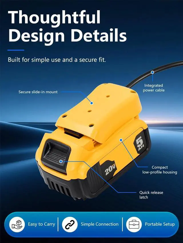 Alt view image 5 of 7 - 3.28FT for Starlink Mini Battery Adapter with De.Walt 20VDIY Power Connector for Workshop Robotics LED Strips and Outdoor Projects