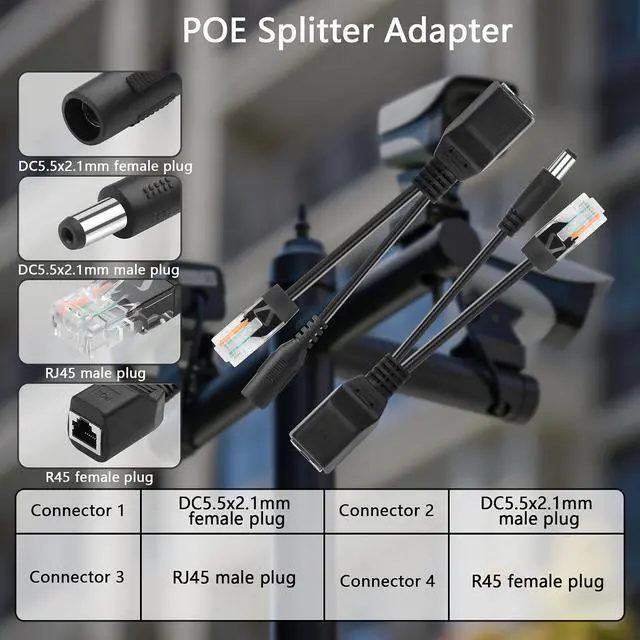 Alt view image 2 of 6 - 1 Pair of POE Splitter Adapter DC3-57V 100Mbps DC5.5x2.1mm Male and Female Plug Set POE Power Over Ethernet Spliter for Security Cameras,CCTV Monitoring,IP Cameras,etc(6.3 Inch)