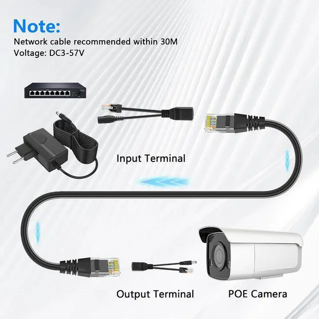 Alt view image 3 of 6 - 1 Pair of POE Splitter Adapter DC3-57V 100Mbps DC5.5x2.1mm Male and Female Plug Set POE Power Over Ethernet Spliter for Security Cameras,CCTV Monitoring,IP Cameras,etc(6.3 Inch)