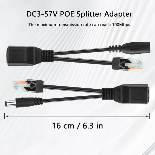 Alt view image 6 of 6 - 1 Pair of POE Splitter Adapter DC3-57V 100Mbps DC5.5x2.1mm Male and Female Plug Set POE Power Over Ethernet Spliter for Security Cameras,CCTV Monitoring,IP Cameras,etc(6.3 Inch)