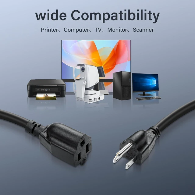 Alt view image 4 of 7 - NEMA 5-15P to NEMA 5-15R Extension Cord 13A 125V, 16AWG Heavy Gauge Extension Power Cable for Servers, Desktop Computers, Monitors, Printers 35cm