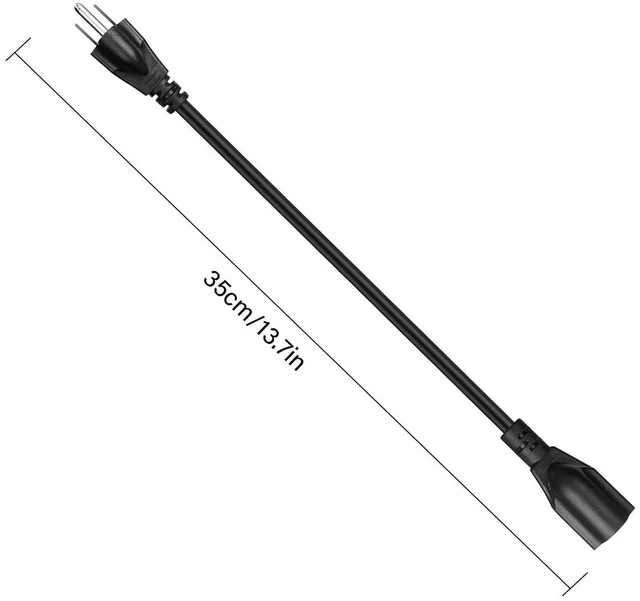 Alt view image 7 of 7 - NEMA 5-15P to NEMA 5-15R Extension Cord 13A 125V, 16AWG Heavy Gauge Extension Power Cable for Servers, Desktop Computers, Monitors, Printers 35cm