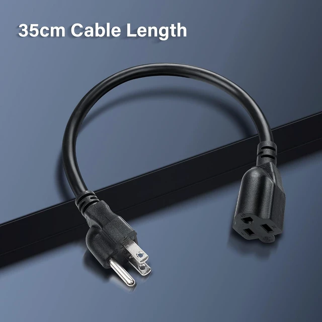 Alt view image 3 of 7 - NEMA 5-15P to NEMA 5-15R Extension Cord 13A 125V, 16AWG Heavy Gauge Extension Power Cable for Servers, Desktop Computers, Monitors, Printers 35cm