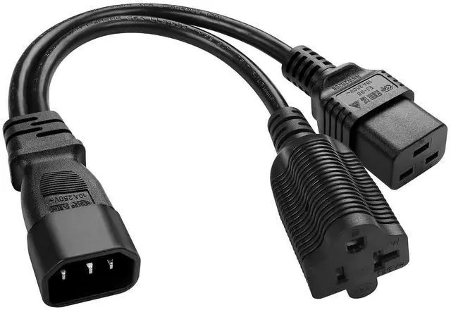 Main image of IEC C14 Male to C19 + 5-20R Power Cord Y Splitter Power Wire Line for Servers, Network Switches and More 35cm