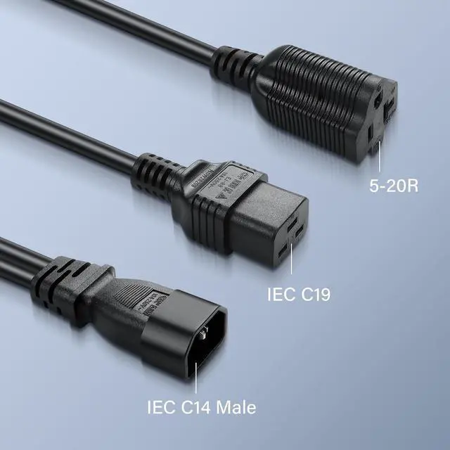 Alt view image 2 of 7 - IEC C14 Male to C19 + 5-20R Power Cord Y Splitter Power Wire Line for Servers, Network Switches and More 35cm