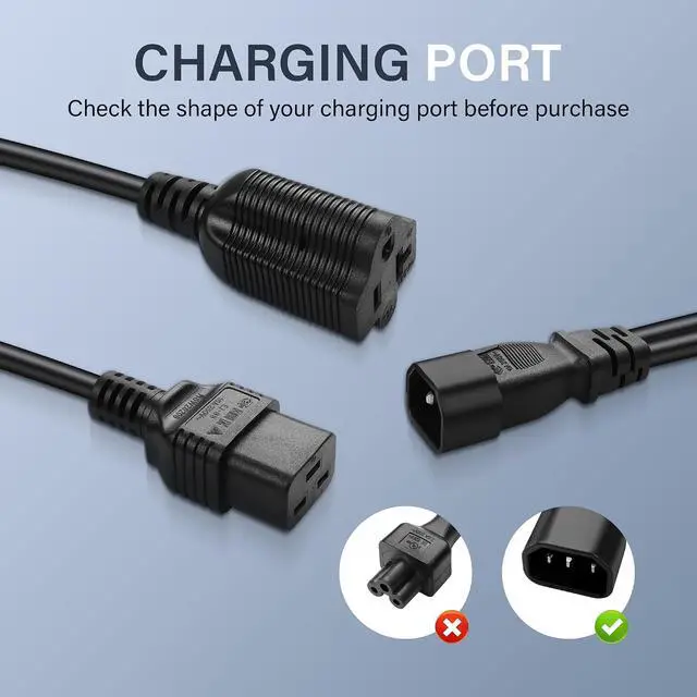 Alt view image 3 of 7 - IEC C14 Male to C19 + 5-20R Power Cord Y Splitter Power Wire Line for Servers, Network Switches and More 35cm