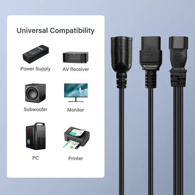 Alt view image 4 of 7 - IEC C14 Male to C19 + 5-20R Power Cord Y Splitter Power Wire Line for Servers, Network Switches and More 35cm