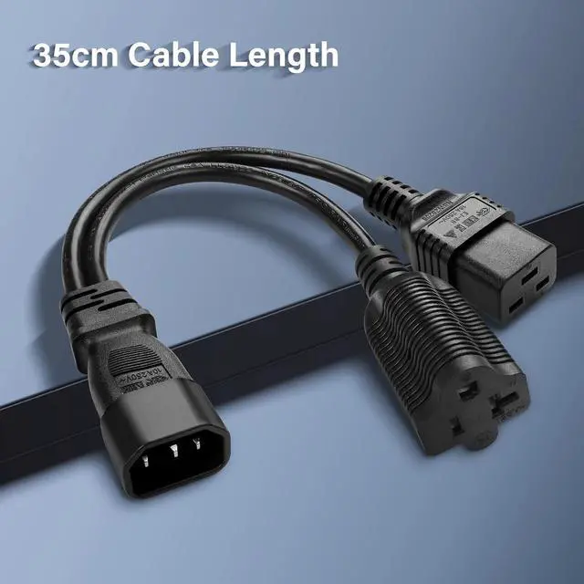 Alt view image 6 of 7 - IEC C14 Male to C19 + 5-20R Power Cord Y Splitter Power Wire Line for Servers, Network Switches and More 35cm