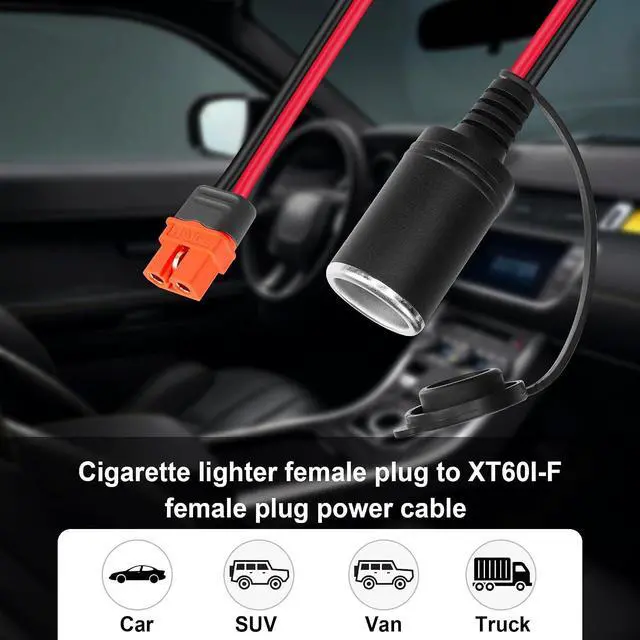 Alt view image 2 of 7 - 12AWG Cigarette Lighter Female Plug to XT60I-F Plug Power Cable DC12V/24V Cigarette Lighter Female Plug to XT60I-F Female Plug Power Cable for Car Refrigerators,Balance Chargers etc(5FT)