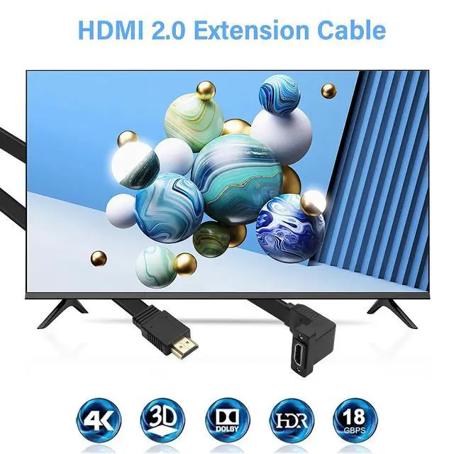 Alt view image 3 of 6 - HDMI Extension Cable4K@60Hz HDMI Male to Female Adapter Cable 1.6FT Standard HDMI 2.0 Adapter Connector Cable.for Laptops,TVs,Monitors, Projectors, Etc. (Male to Up Angle Female)