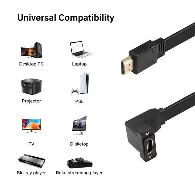 Alt view image 5 of 6 - HDMI Extension Cable4K@60Hz HDMI Male to Female Adapter Cable 1.6FT Standard HDMI 2.0 Adapter Connector Cable.for Laptops,TVs,Monitors, Projectors, Etc. (Male to Up Angle Female)