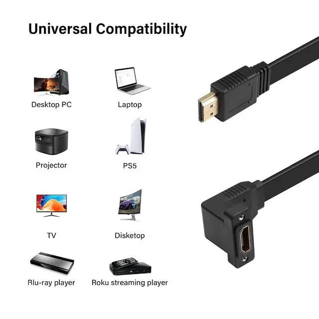 Alt view image 5 of 6 - HDMI Extension Cable4K@60Hz HDMI Male to Female Adapter Cable 1.6FT Standard HDMI 2.0 Adapter Connector Cable.for Laptops,TVs,Monitors, Projectors, Etc. (Male to Down Angle Female)