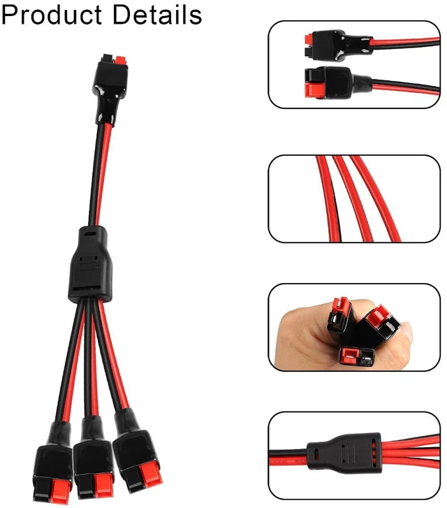 Alt view image 2 of 7 - 45A Connector One to Three Power Cable Main Cable 12AWG Branch Cable 14AWG 45A Connector One in Three Out Power Cable for Batteries, Portable Charging Stations, Caravans etc(13 Inch)
