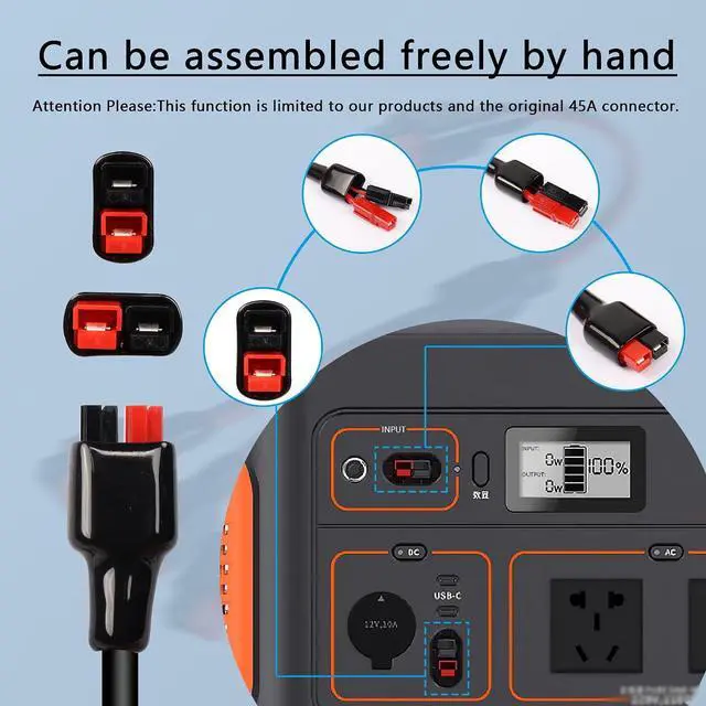 Alt view image 3 of 7 - 45A Connector One to Three Power Cable Main Cable 12AWG Branch Cable 14AWG 45A Connector One in Three Out Power Cable for Batteries, Portable Charging Stations, Caravans etc(13 Inch)