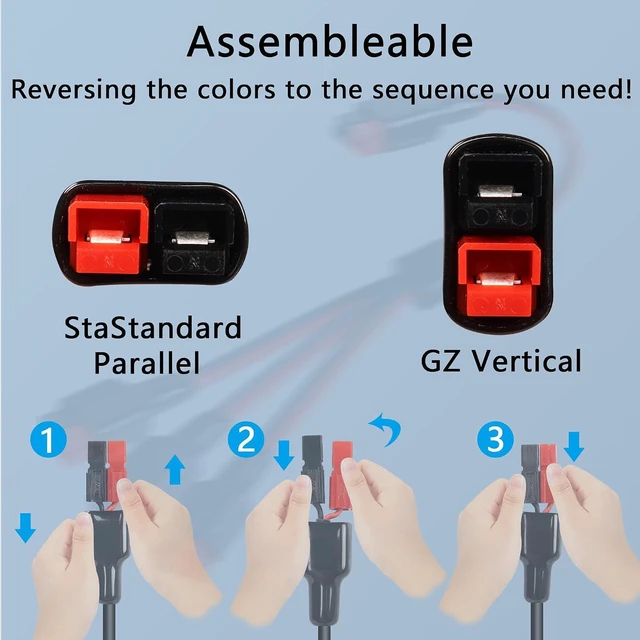 Alt view image 6 of 7 - 45A Connector One to Three Power Cable Main Cable 12AWG Branch Cable 14AWG 45A Connector One in Three Out Power Cable for Batteries, Portable Charging Stations, Caravans etc(13 Inch)