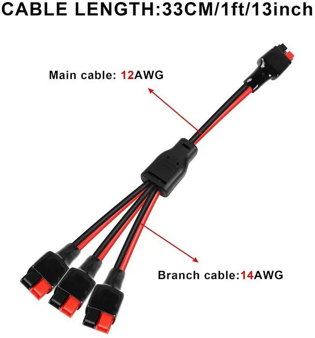 Alt view image 7 of 7 - 45A Connector One to Three Power Cable Main Cable 12AWG Branch Cable 14AWG 45A Connector One in Three Out Power Cable for Batteries, Portable Charging Stations, Caravans etc(13 Inch)