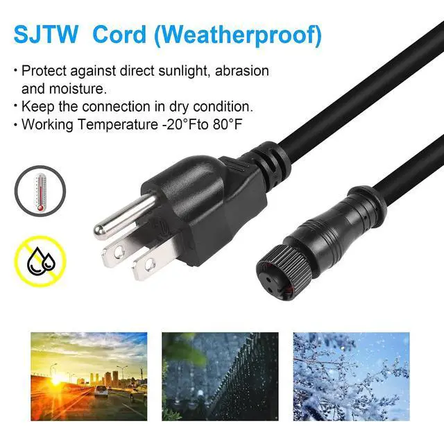 Alt view image 4 of 7 - Outdoor Extension Cord M12 Waterproof Famale Connector to 3 Prong Extension Cable,18AWG,SJTW Heavy Duty Power Cord for Indoor Outdoor, Landscaping, Christmas Trees and Lighting