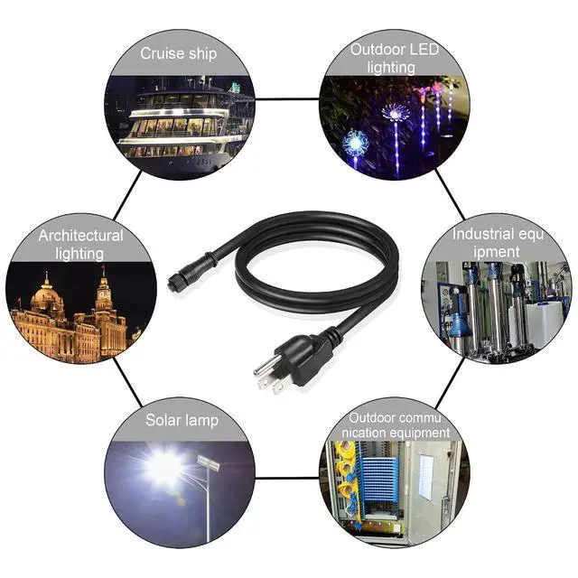 Alt view image 5 of 7 - Outdoor Extension Cord M12 Waterproof Famale Connector to 3 Prong Extension Cable,18AWG,SJTW Heavy Duty Power Cord for Indoor Outdoor, Landscaping, Christmas Trees and Lighting