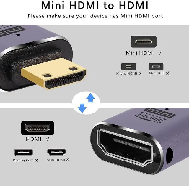 Alt view image 2 of 6 - 8K Mini HDMI to HDMI Adapter 2.1 Version Mini HDMI Male to HDMI Female Connector Adapter for Camera,Laptop,Tablet,HDTV,Projector 2 PCS