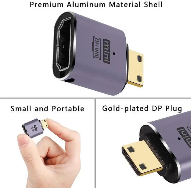 Alt view image 5 of 6 - 8K Mini HDMI to HDMI Adapter 2.1 Version Mini HDMI Male to HDMI Female Connector Adapter for Camera,Laptop,Tablet,HDTV,Projector 2 PCS