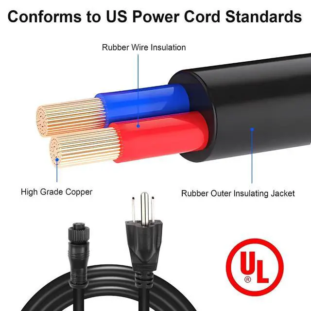 Alt view image 6 of 7 - Outdoor Extension Cord M12 Waterproof Famale Connector to 3 Prong Extension Cable,18AWG,SJTW Heavy Duty Power Cord for Indoor Outdoor, Landscaping, Christmas Trees and Lighting