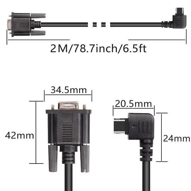 Alt view image 5 of 6 - MINI USB 12P to DB9 Cable, Right Angle Mini 12P Male to DB9 Female with Panel Mount Screw Cable, 6.5ft 2 Meter