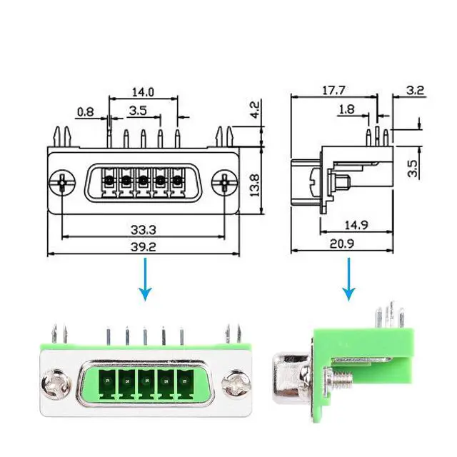 Alt view image 3 of 7 - 2 Sets 3.5mm DB15 5 Pin Terminal, 300V 8A 5-Pole 3.5mm Terminal Blocks Connector, 15DGB DB15 3.5mm Pitch 5P Screw Terminals