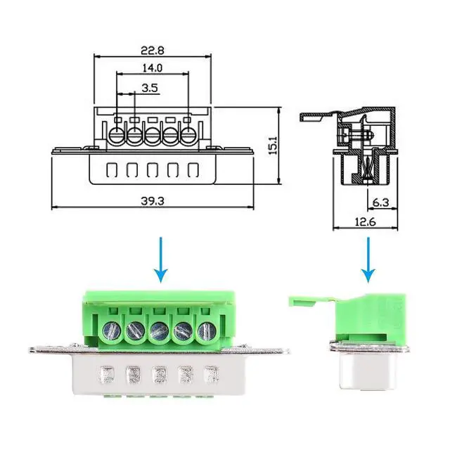 Alt view image 4 of 7 - 2 Sets 3.5mm DB15 5 Pin Terminal, 300V 8A 5-Pole 3.5mm Terminal Blocks Connector, 15DGB DB15 3.5mm Pitch 5P Screw Terminals