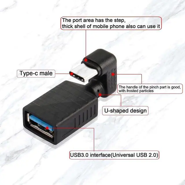 Alt view image 3 of 6 - 2 Pcs USB Type C U Shape Adapter, 180 Degree Type-C Male to USB 3.0 Female OTG Adapter, for Type C Mobile Phone, Tablet Connect USB Flash Drive, Mouse, and Keyboard, etc