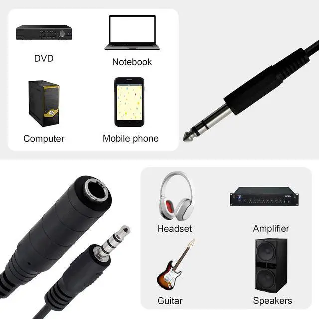 Alt view image 3 of 6 - 6.35mm TRS Male to 1/4 TRS Female Stereo Headphone Y Splitter Extension Cable