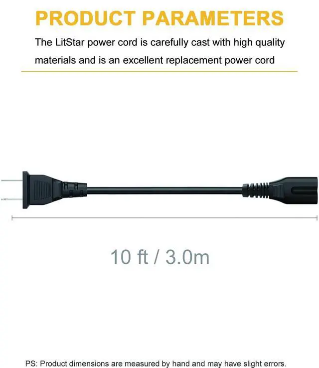 Alt view image 5 of 7 - 2 Prong AC Power Cord for Sony PS5 PS4 PS3 Slim Replacement, 10 Ft